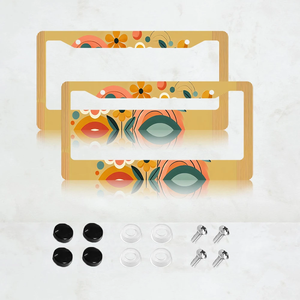 

Комплект из 2 алюминиевых рамок для номерных знаков в стиле ретро с цветочным узором и винтовыми заглушками - 2 отверстия