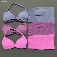 HISTELLO-Conjunto de gimnasio de 2 piezas para mujer, sujetador de Yoga con tiras, Top de entrenamiento, pantalones cortos, traje deportivo, ropa de Fitness, conjunto de Yoga sin costuras