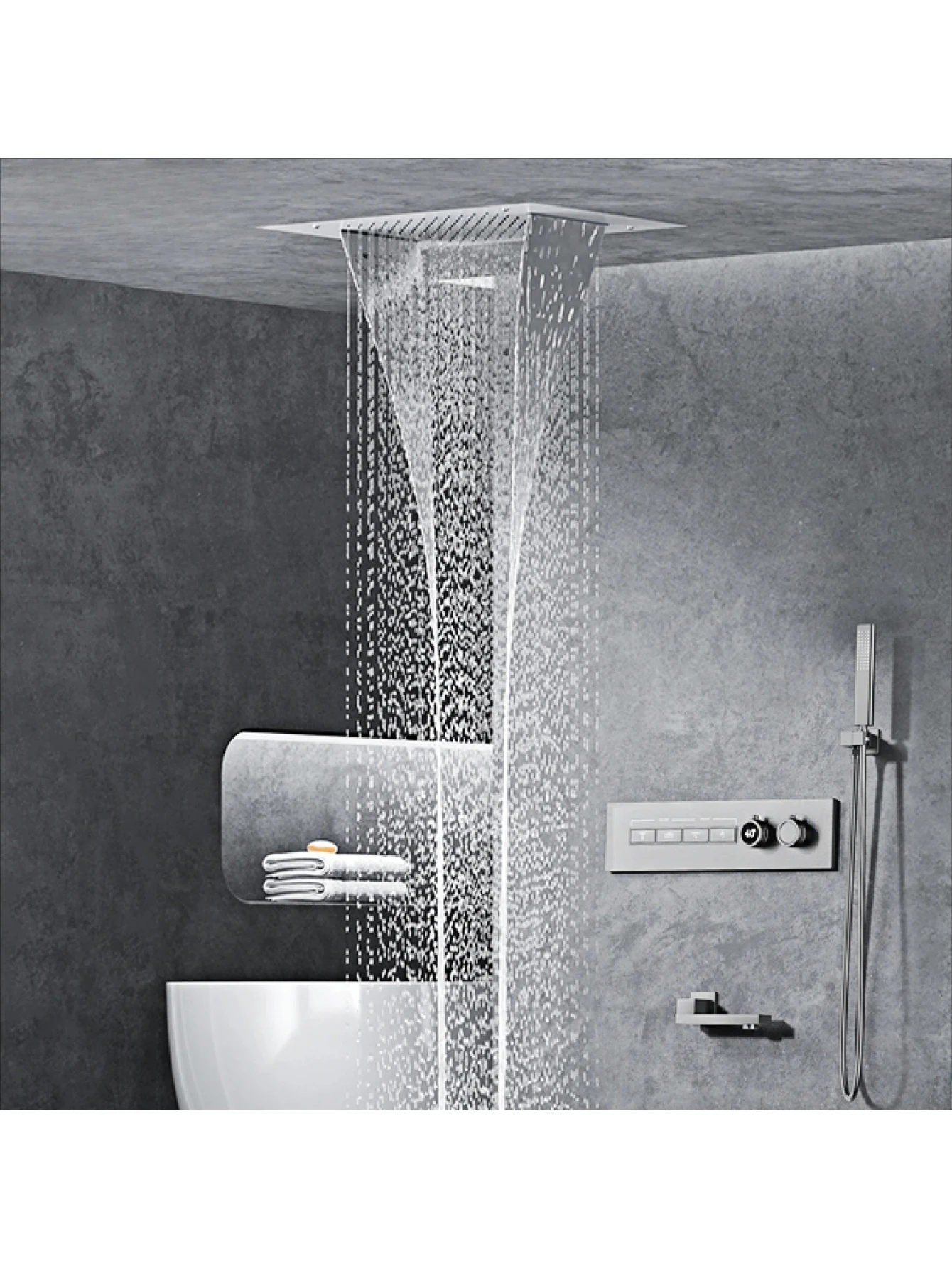 wall-mounted LED digital display design Cold & hot dual-control 4-function ceiling shower Tap Luxury  black brass shower system