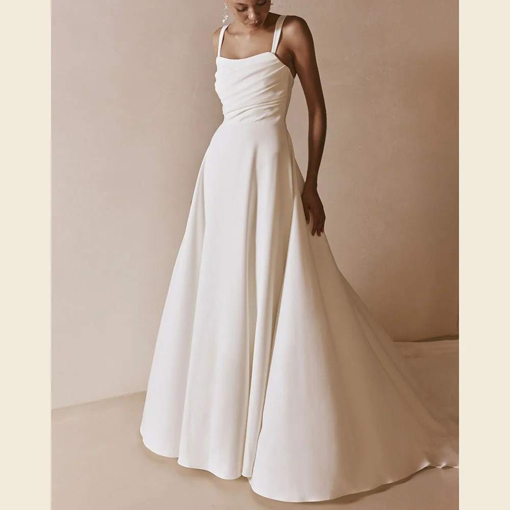 

Civil A Line Wedding Dress For Women Pleats 2026 Customized Wedding Party Dress Spaghetti Straps Backless Simple Brides Dress