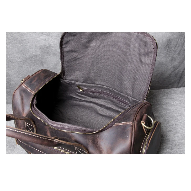 Vintage Unisex Travel Duffel Luggage Totes Genuine Leather Solid Colour Large Capacity Crossbody Shoulder Handbags for Men Women