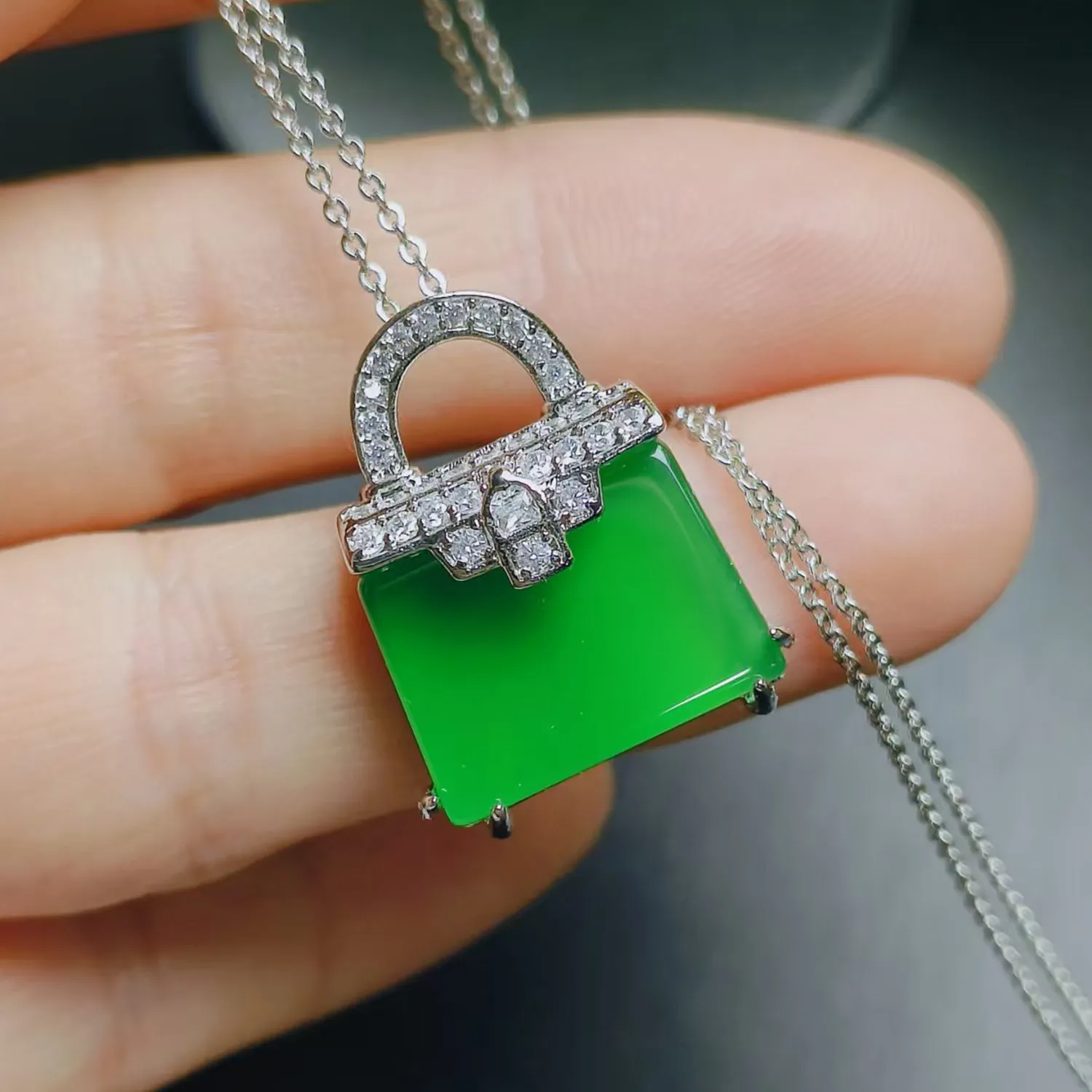 Ice Jade Chalcedony Bag Pendant for Women Silver Gemstone Money Bag Green Agate Necklace Charm