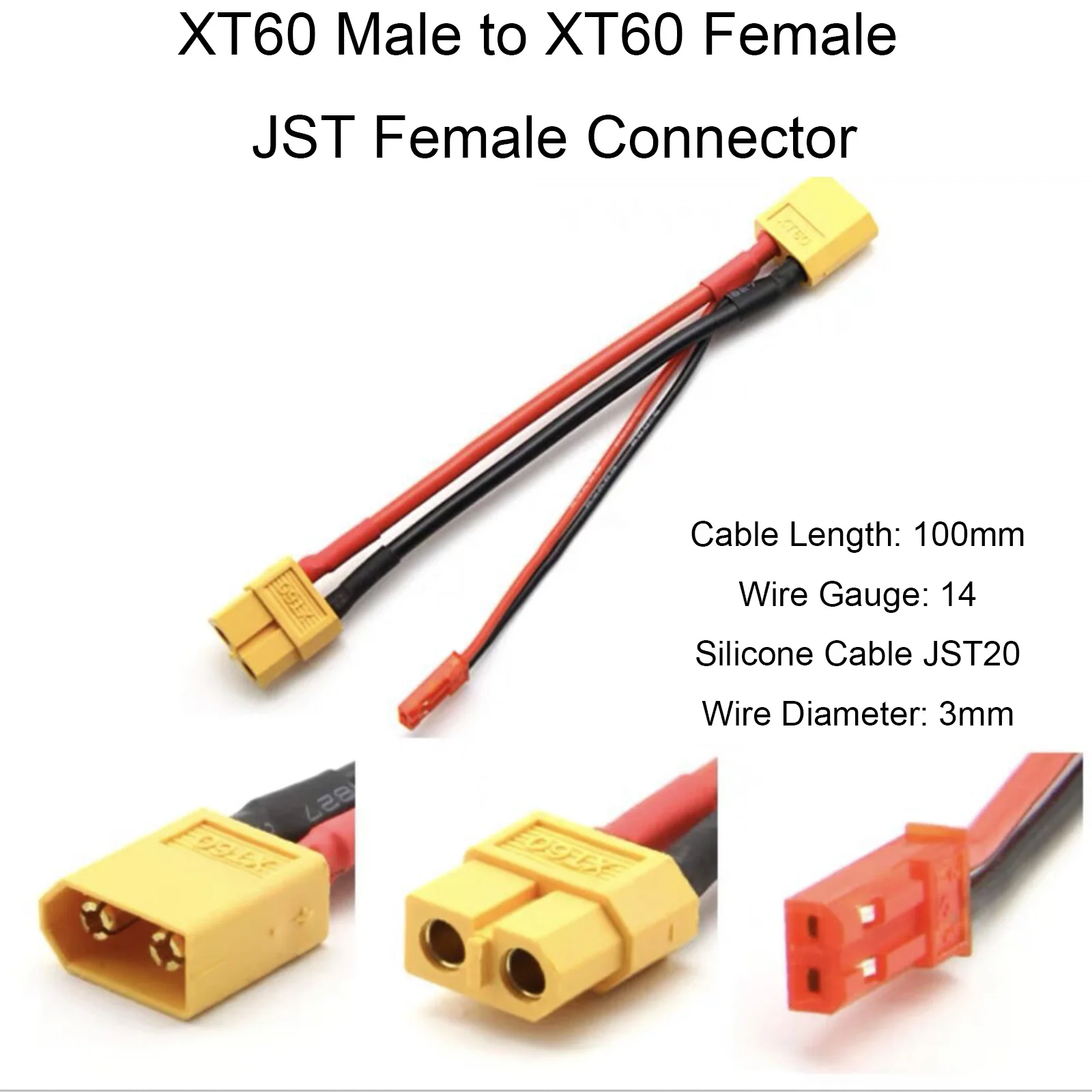 

5 шт. разъемов XT60 XT30 T-типа, параллельные соединители для аккумуляторов, кабель-адаптер JST Futaba 14AWG (папа-мама) для зарядных устройств и моторов RC Lipo