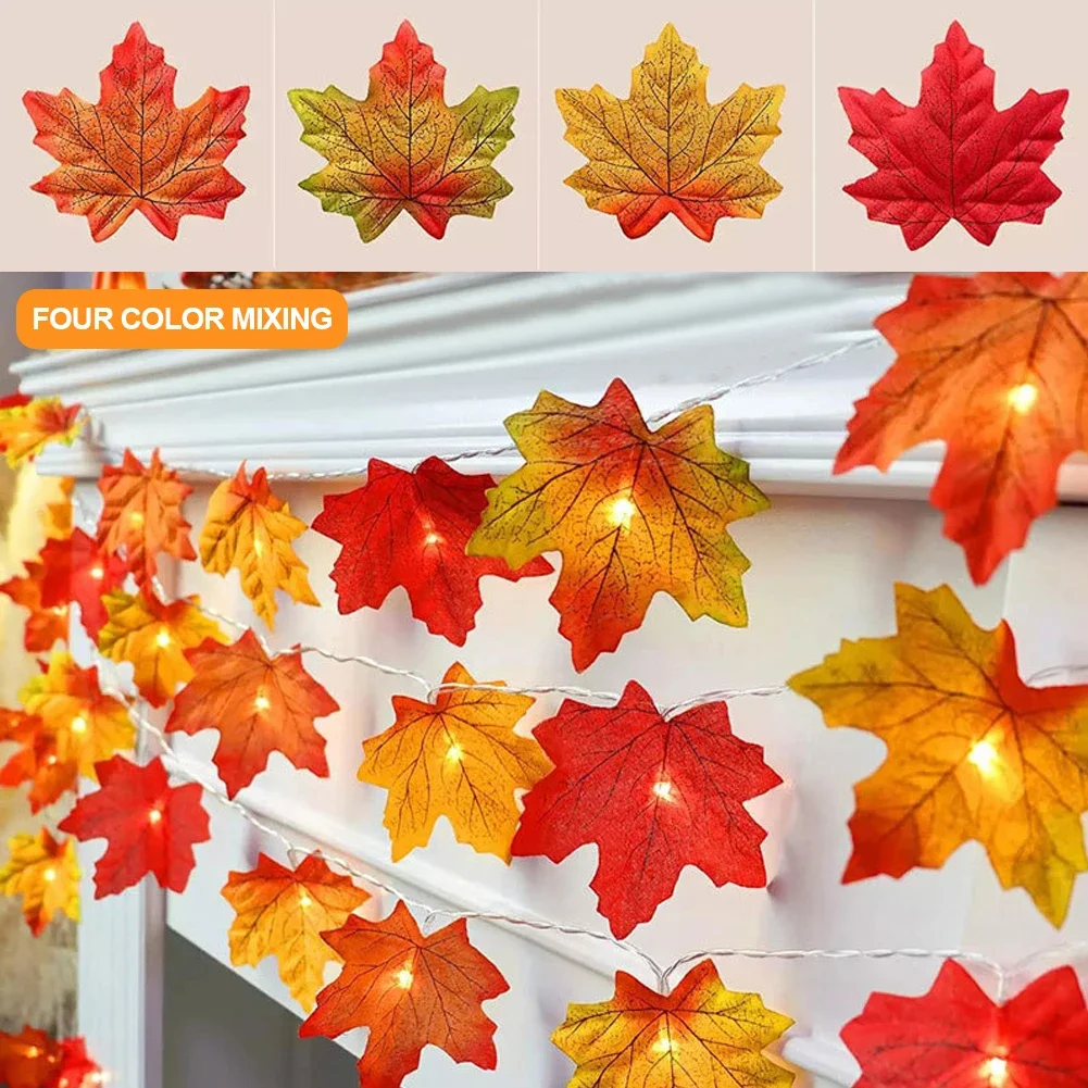 10/20LED Artificial Autumn Maple Leaves Garland Led Fairy Lights for Christmas Decoration Thanksgiving Party DIY Decor Halloween