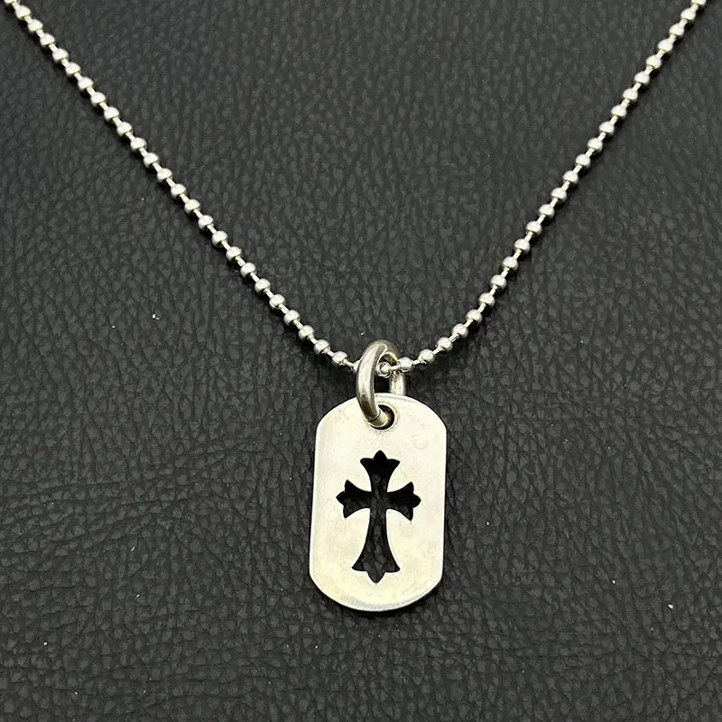 

S925 серебро ретро средний полый крест армейский бренд ожерелье повесить бирку европейский и американский хип-хоп личность