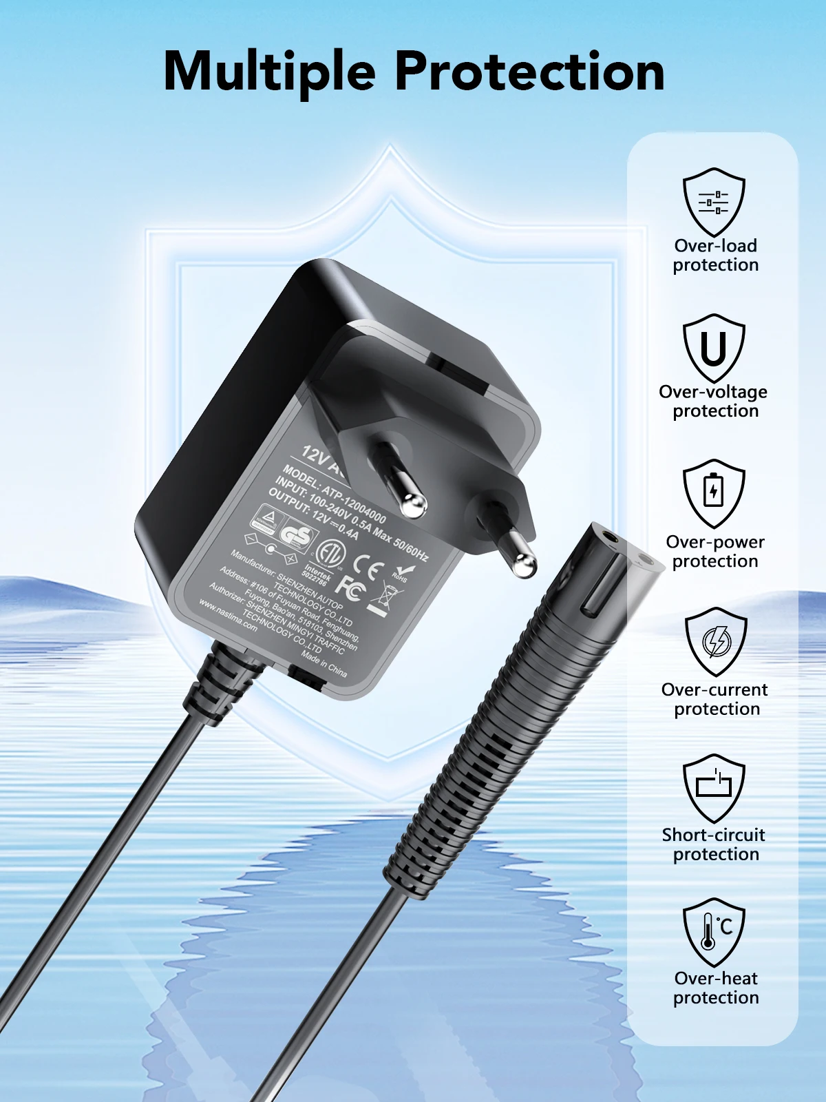 Зарядное устройство для бритвы NASTIMA Borang, для силовых линий Borang 1 3 5 6 7 8 9, 12V 0.4A, совместимое с бритвой Borang S3 S6 S7 S8 S5 S9 S1, бритвой 3040s 310s 340S, 5190cc 5040s, 740S 7865 9290cc 9095cc