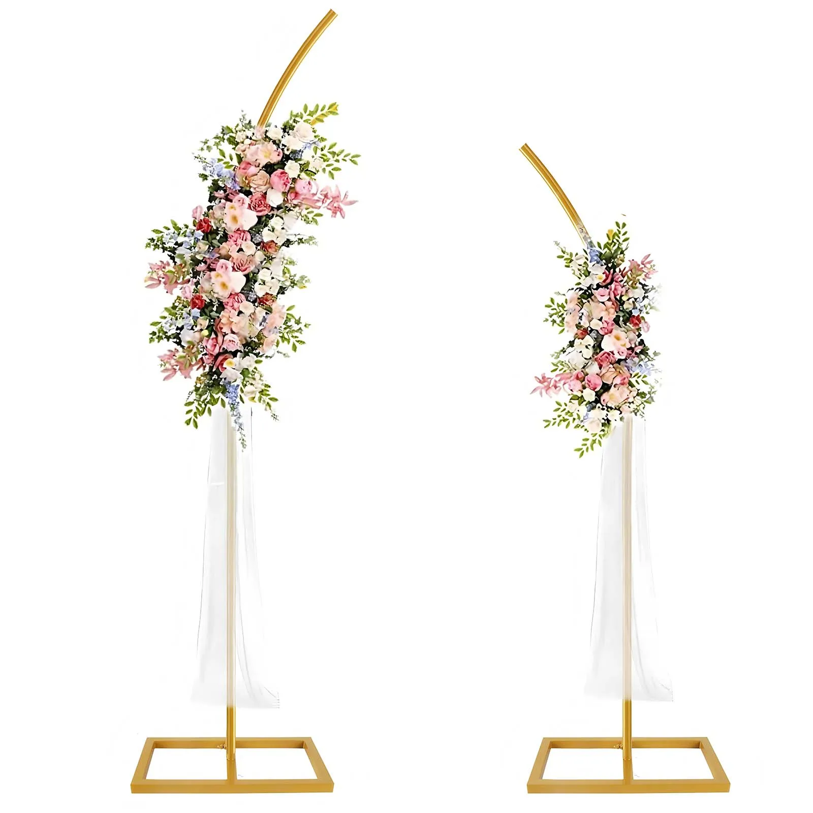 Set di 2 supporti per arco in metallo, set di 2 supporti per sfondo con arco superiore curvo dorato, archi per matrimoni, per decorazioni di sfondo con supporto floreale per compleanno