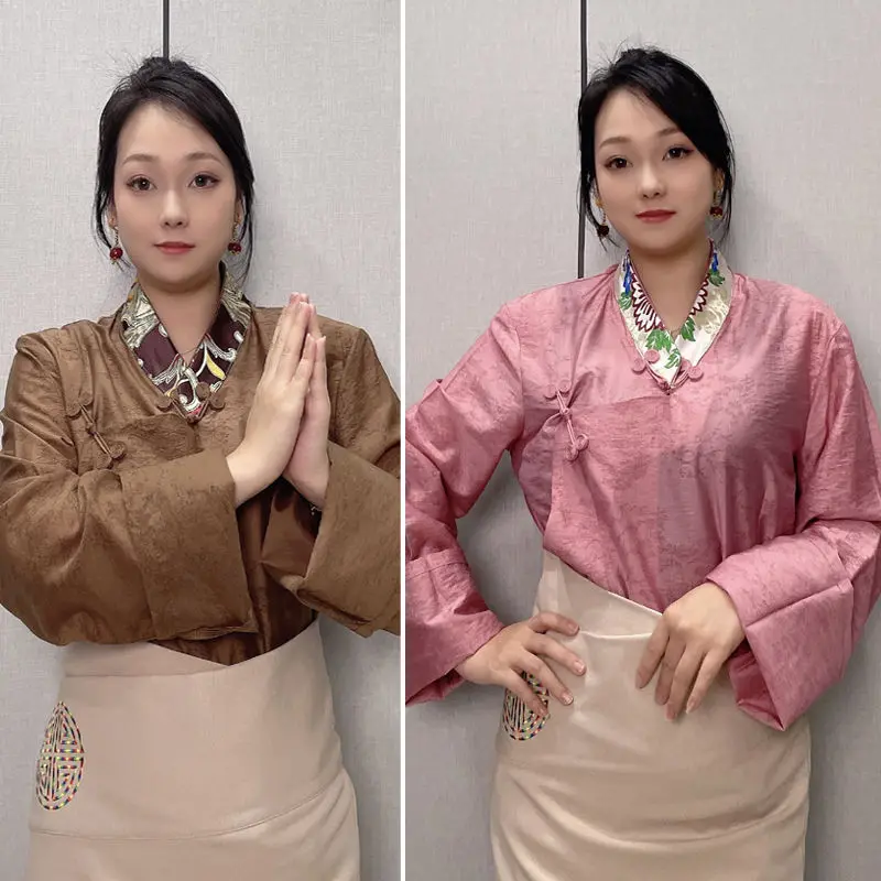 

Tibetan high-end V-neck shirt summer cool Tibetan top