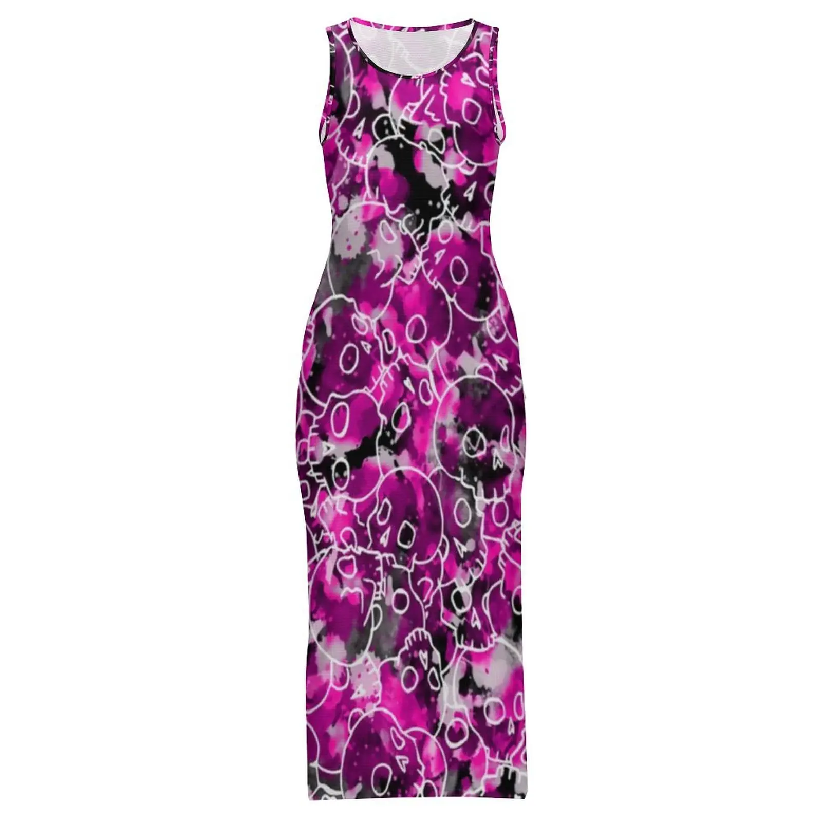Mulheres bonito crânios camo vestido abstrato impressão rua moda bodycon vestido primavera retro maxi vestidos personalizados de grandes dimensões