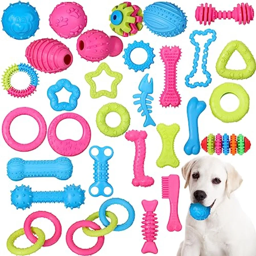

30pcs Puppy Dog Toy Bulk for Aggressive Chew Rubber Pet Teething Toy for Small Dog Cute Soft Durable Interactive Gift Supplies