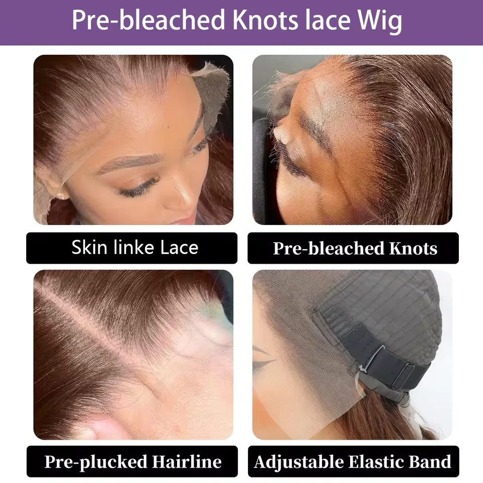 4 #   초콜릿 브라운 스트레이트 숏 밥 가발 브라질 레미 헤어 인모 허니 브라운 13x4 투명 레이스 프론트 인모 가발