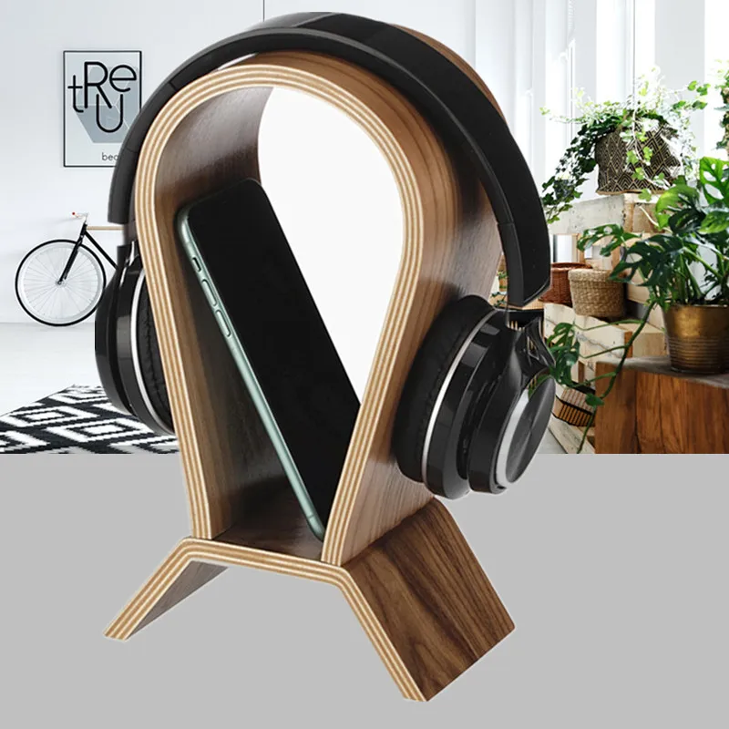 Bluetooth Computer Storage Mounted Color Display Stand Wooden Coil Holder for Headphones Rack Wall Over-Ear Headphone Stand