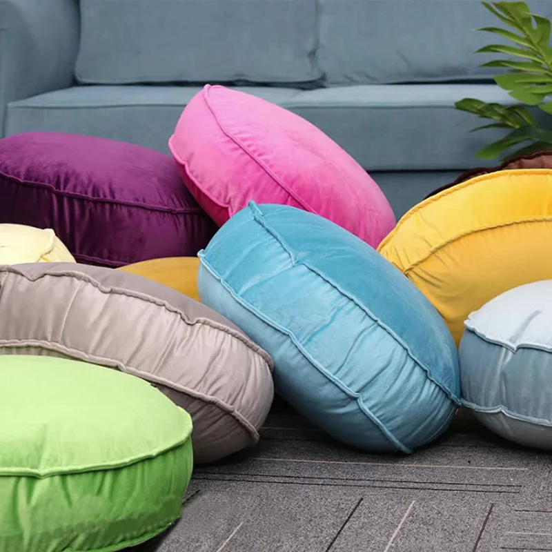 Japanese Style Simple Round Velvet Cushion Candy Color Sofa Cushion Covers No Fillings Tatami Homestay Decor Pouf Pillowcase