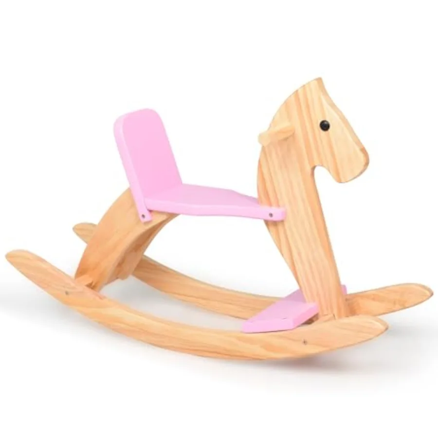 

Wooden Rocking Horse Baby Ride On Toy for Toddler Rocking Horse Classic Design with Pedal and Safe backrest for Toddlers Pink
