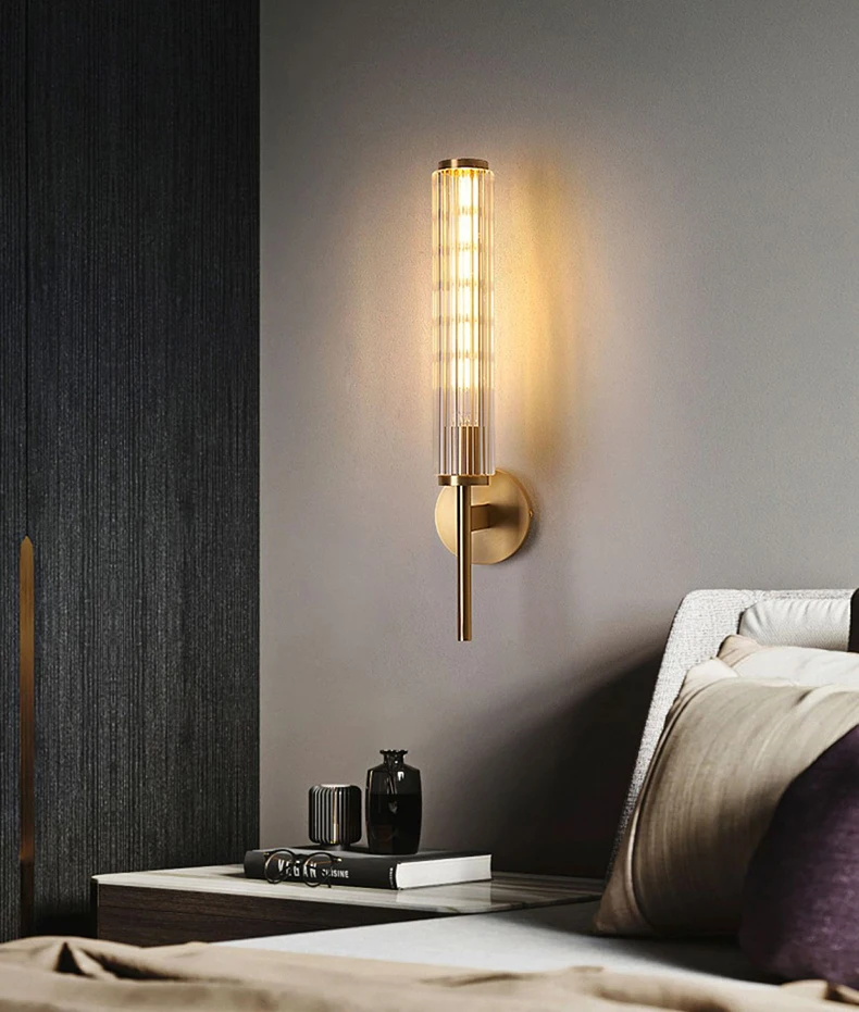 Clear Glass Wall Light Gold Brass Indoor Foyer Bedroom Lamp