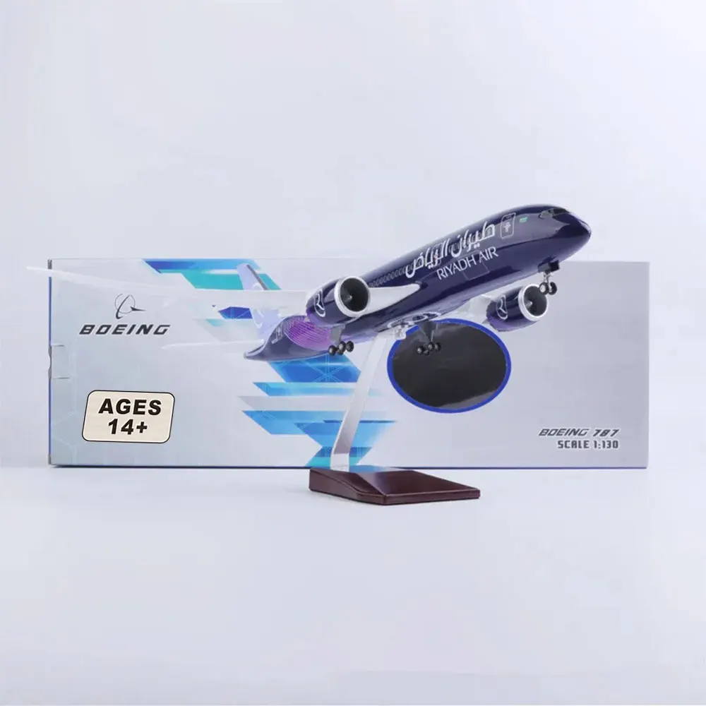 43CM Model Plane B787 Riyadh Air Airline Airplane Model Resin Aircraft with Lights with LED Light for Collection or Gift