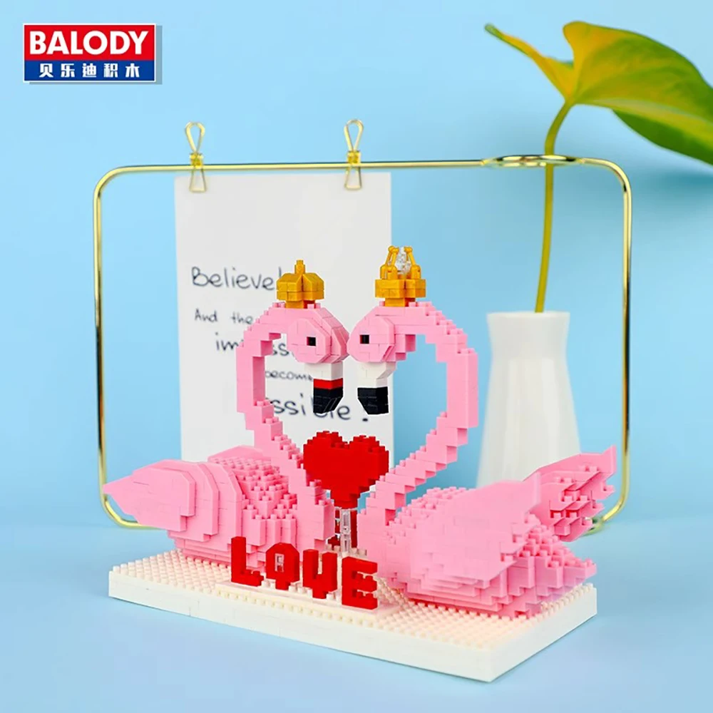 Balody Luxus Romantik Puzzle Block rosa die Flamingo-Serie Herz Brief Dekoration Tisch dekoration Spielzeug Valentinstag Geschenk