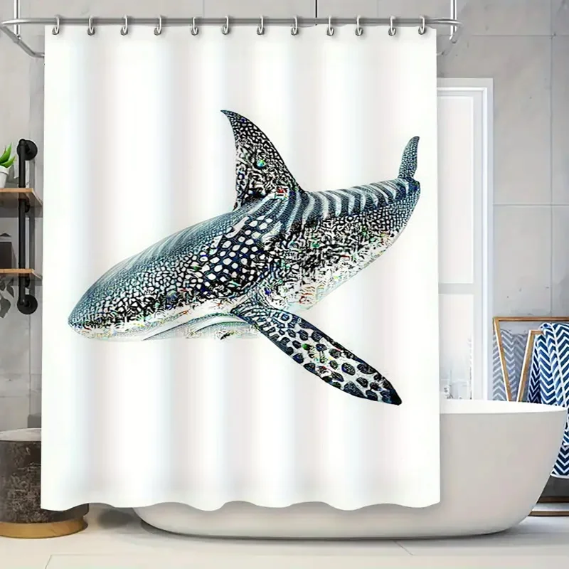 

3D Printed Whale Shower Curtain – Oceanic Marine Life Decor for Bathroom, Blue Shark Pattern, Polyester Fabric, Waterproof Washa
