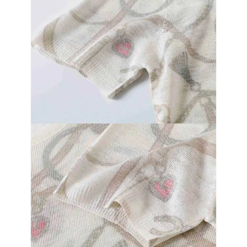 Suéter de punto de manga corta para mujer, prendas de punto con cuello redondo, Tops, ropa elegante de Color sólido con protección solar