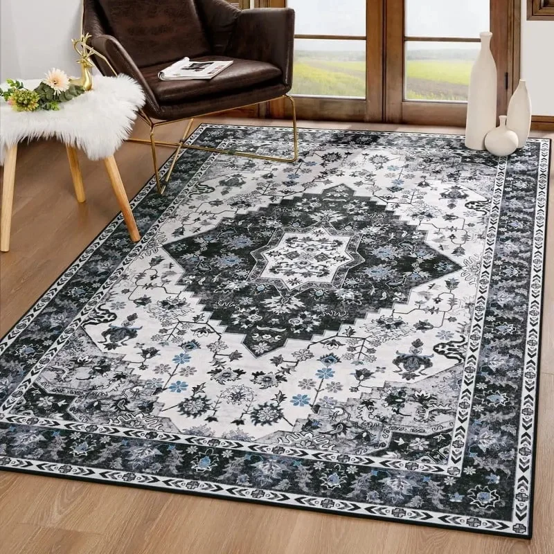 Soft Boho Carpet for Living Room Bedroom Restaurant Persian Rug Large Size Area Vintage Flower for Boys Girls and Adults Mat