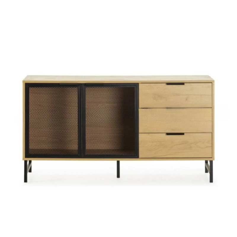 Wooden sideboard for kitchen and living room, 2 iron doors and 3 drawers for hotel and restaurant