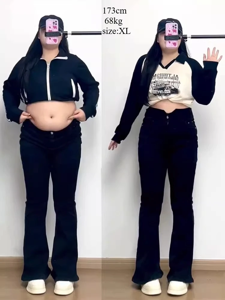 

Black White Flared Jeans Women Korean Fashion Large Size High Waist Straight Denim Pants Extended Tall Girl Flared Jean Pants