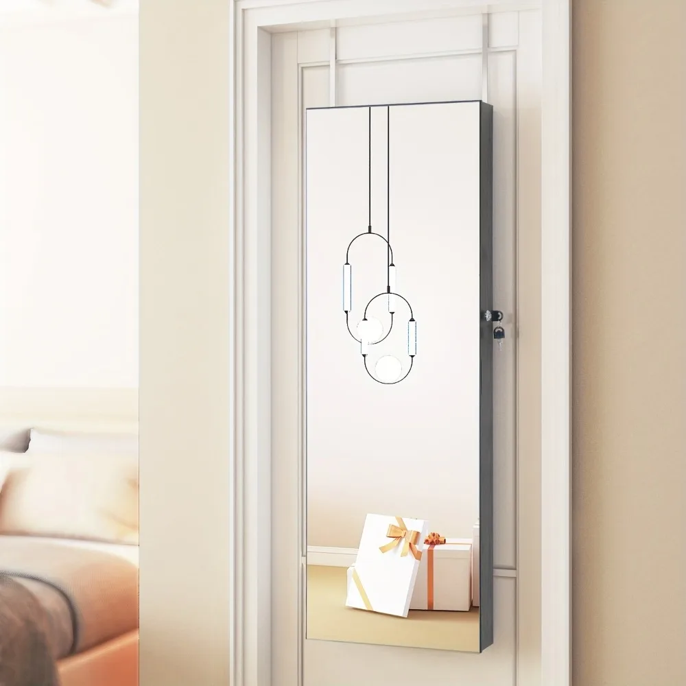 

Jewelry Cabinet Armoire with Mirror, Wall Or Door Mount Storage Organizer with Full-Length Mirror