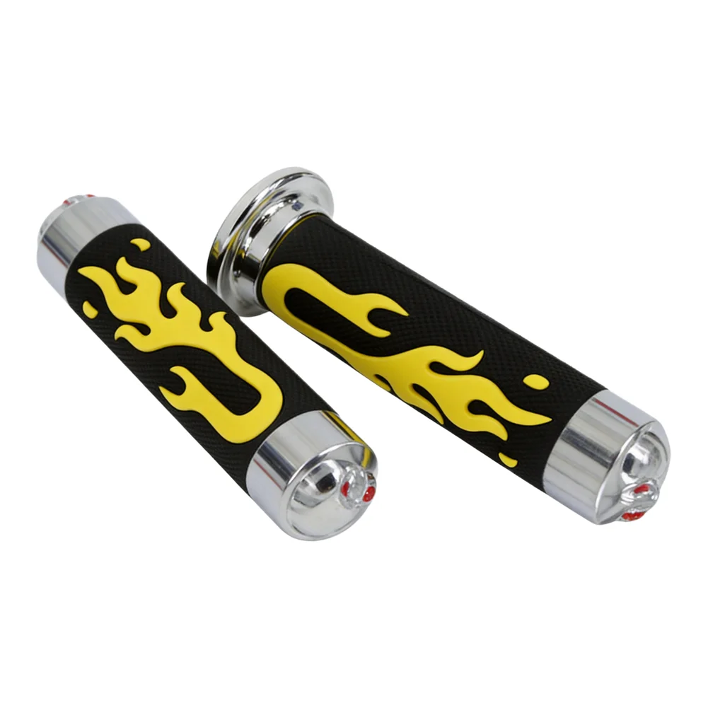 Set of 2 Rubber Motorcycle Handlebar Throttle Grips 22mm Diameter 78 Inch Long with Flame Skull Pattern for Secure Grip