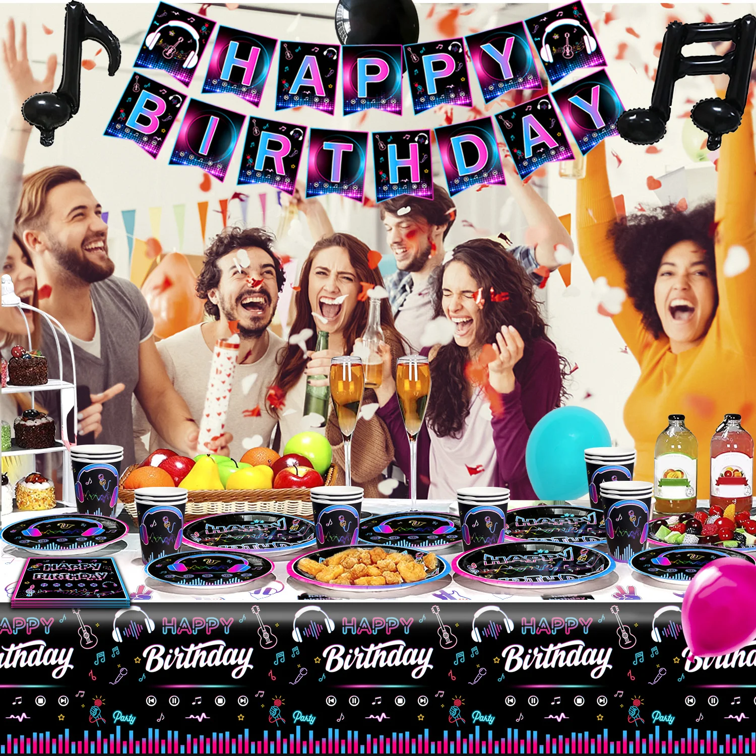 155 Pcs Tik Tok Party Decorations&Tableware Set-Tik Tok Napkins Plates Tablecloth Balloons Backdrop etc Tik Tok Party Supplies