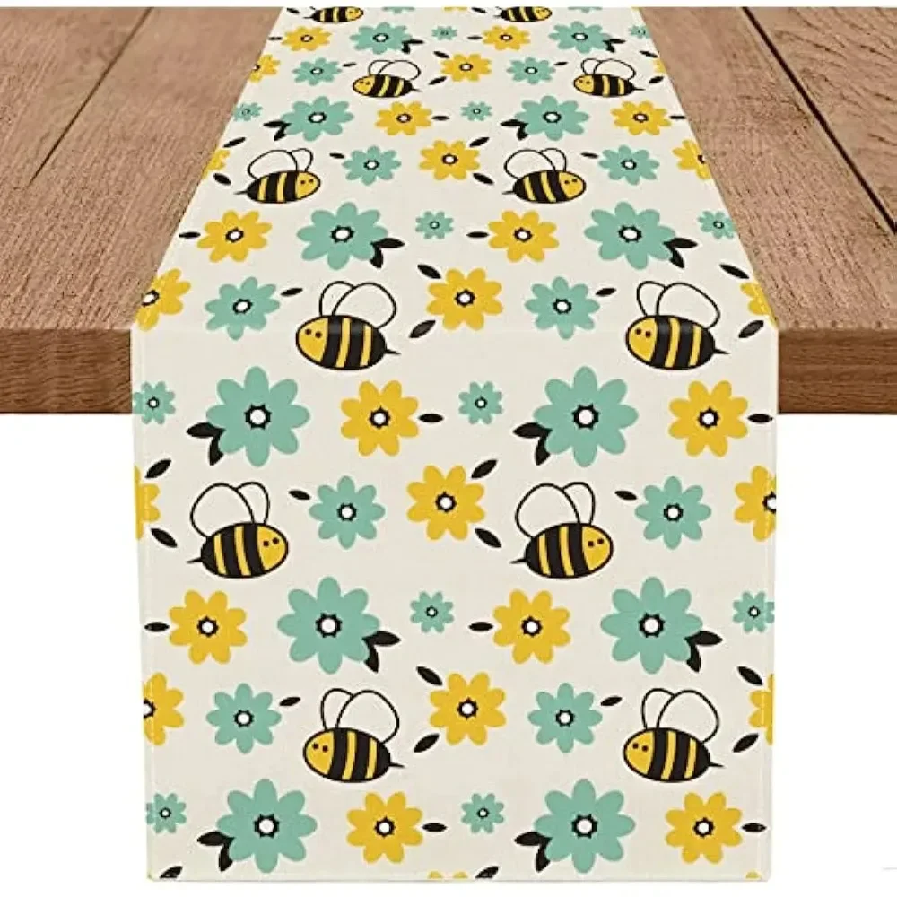 Spring Yellow Little Bee Custom Table Runner Seasonal Summer Kitchen Dining  Decoration for Home Wedding Party Decor c