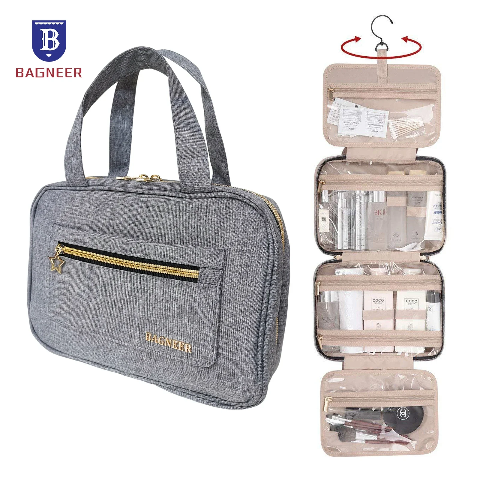 Foldable Travel Organizer Toiletry Makeup Bag Women Cosmetic Make Up Storage Waterproof Beauty Pouch Men Bathroom Hanging Case