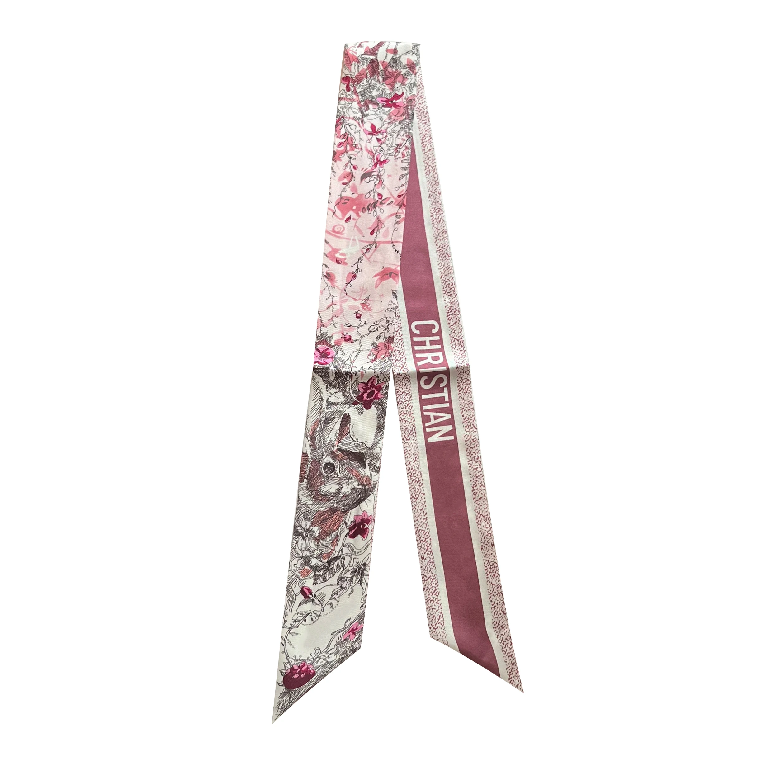 2025 ใหม่กระต่ายกระเป๋าผ้าไหมผ้าพันคอยาวผ้าพันคอขนาดเล็กบางแคบแถบคาดศีรษะตกแต่ง Princess Diana กระเป๋าผูกกระเป๋าริบบิ้น