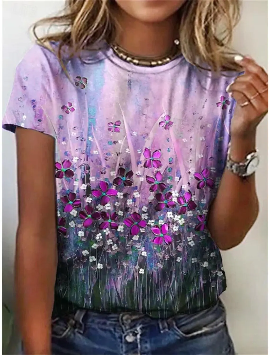 Women's Beautiful Flower Prints T Shirts Short Sleeve Tees Tops 3D Prints O-Neck Shirt Summer Casual Women's Clothing Apparel