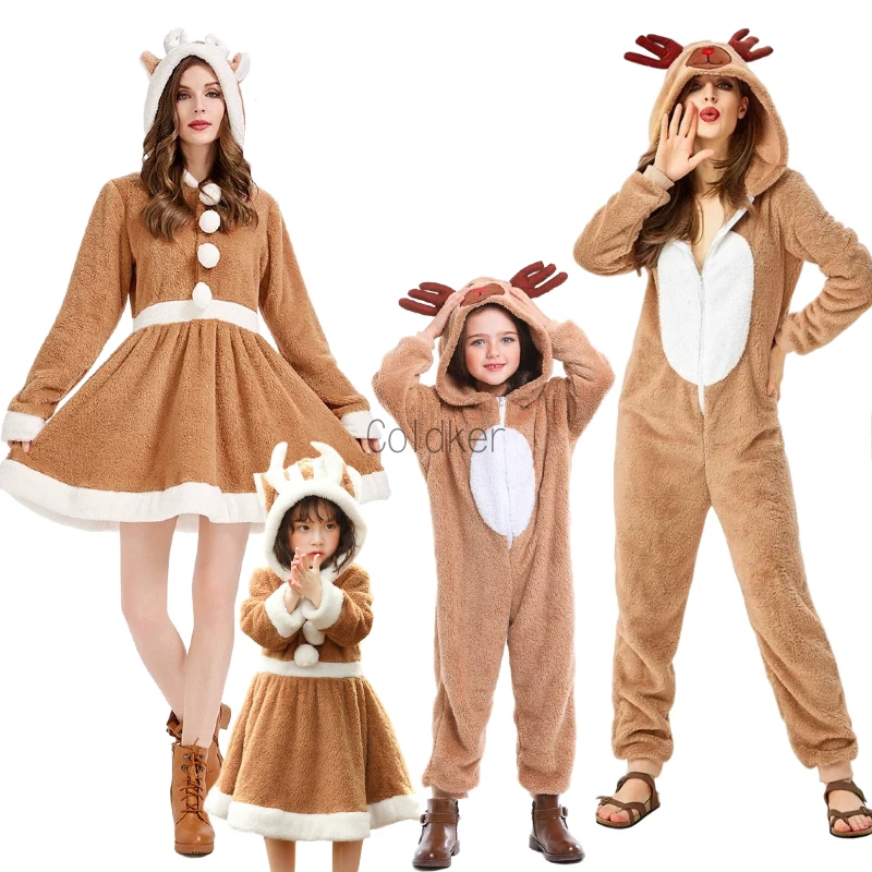 

Christmas Costumes Family Matching Men Women Christmas Reindeer Adult Costume Unisex Deer Animal Onesie New Year Party Jumpsuit