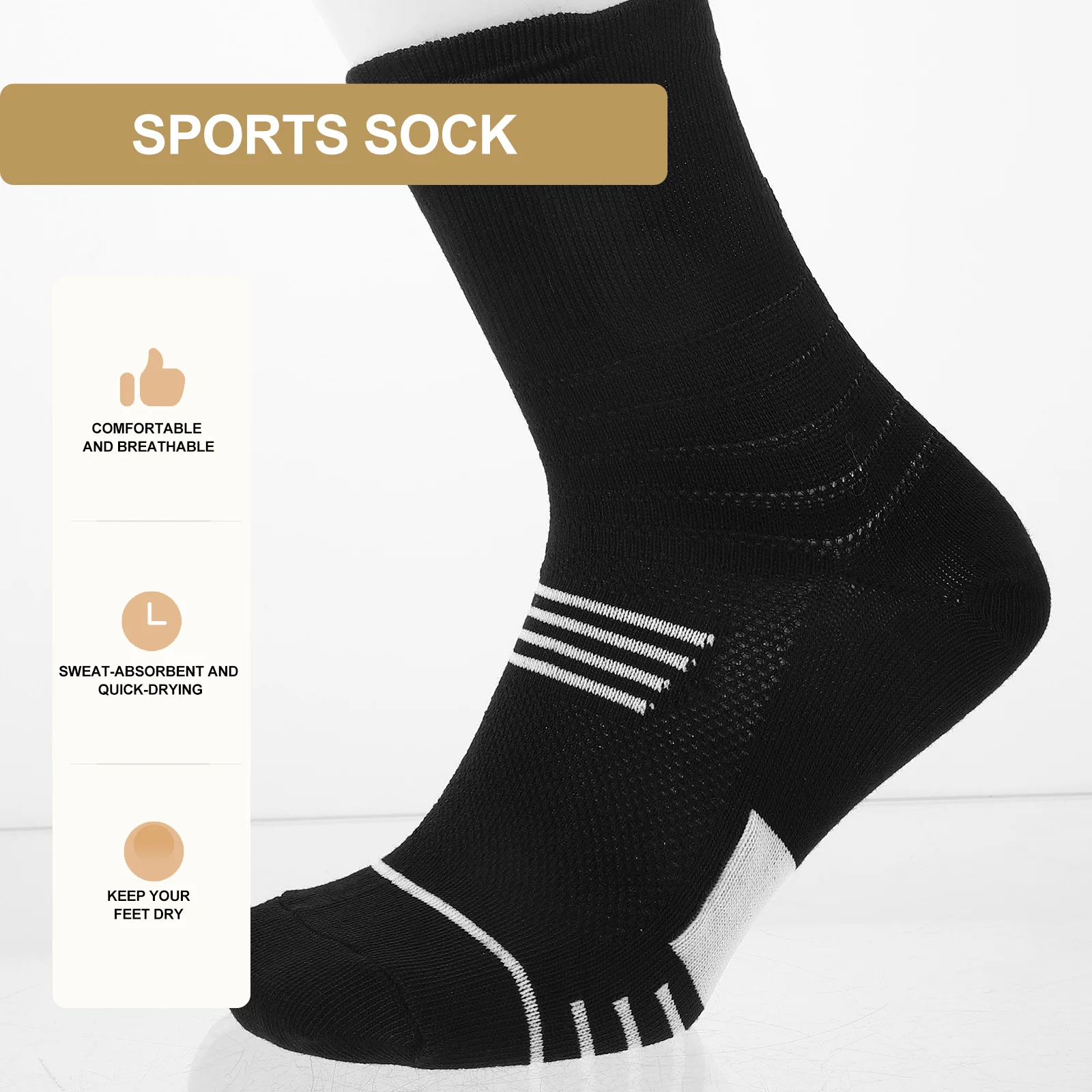 2Pairs Breathable Thermal Mid Calf Sports Socks Skin-Friendly Sweat Absorption Running Climbing Snowboarding Socks for Men