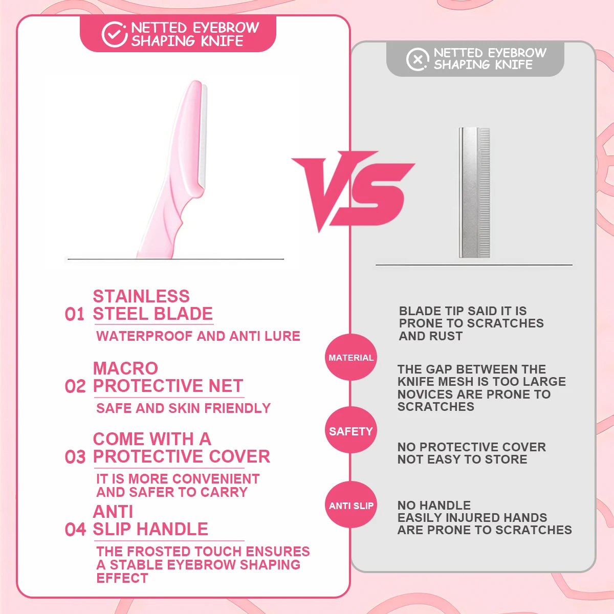 MINISO HelloKitty Series Zestaw 5 noży do brwi - Markowy trymer do brwi HelloKitty, anty-zadrapaniowy, do makijażu