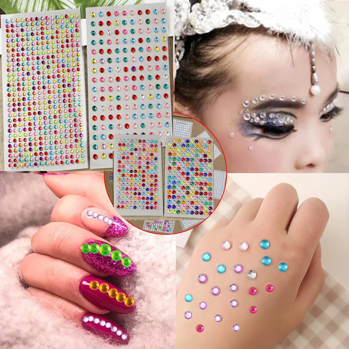 1Sheet Nail Decoration Rhinestone Stickers DIY Crafts Multicolors Stick-on Fake Jewels Gems Crystal Stickers