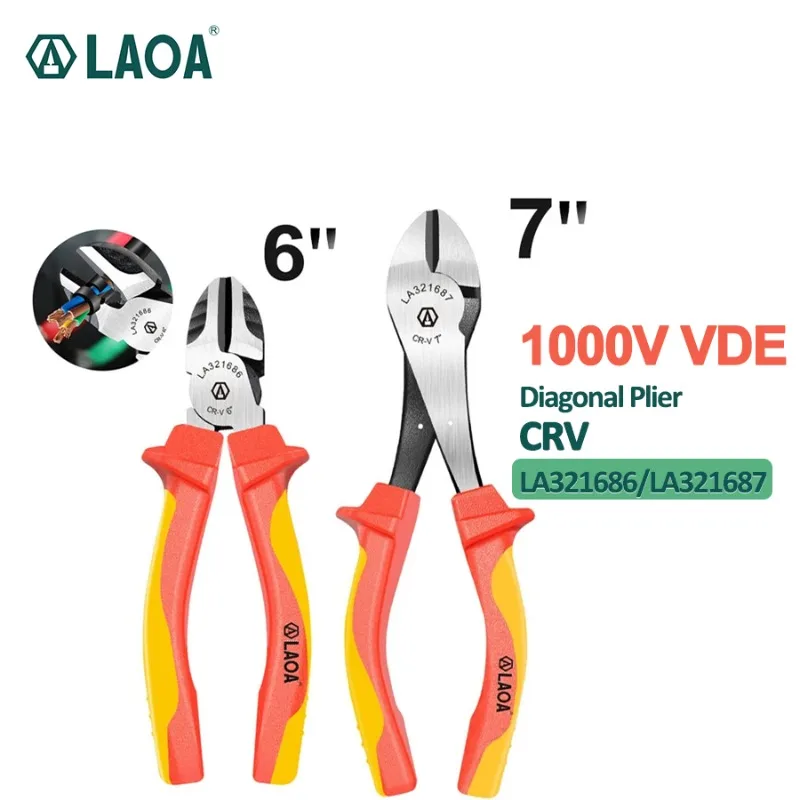 

LAOA 6/7in 1000V VDE Insulated Diagonal Pliers Professional Electrician Wire Cable Cutting Tool LA321686 LA321687