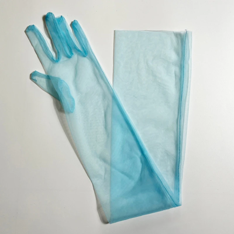 Modische lange transparente Tüll-Handschuhe, ultradünn, dehnbar, Vollfinger-Fäustlinge, Netz-Ellenbogen, Hochzeit, Braut-Handschuhe, Halloween-Zubehör – Detail 5