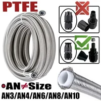 1-6M(3,2-19,6 pies) 3AN 4AN 6AN 8AN 10AN E85 manguera de combustible de PTFE línea de enfriador de Gas y aceite tubo de freno de tubo de motor 304 trenzado de acero inoxidable