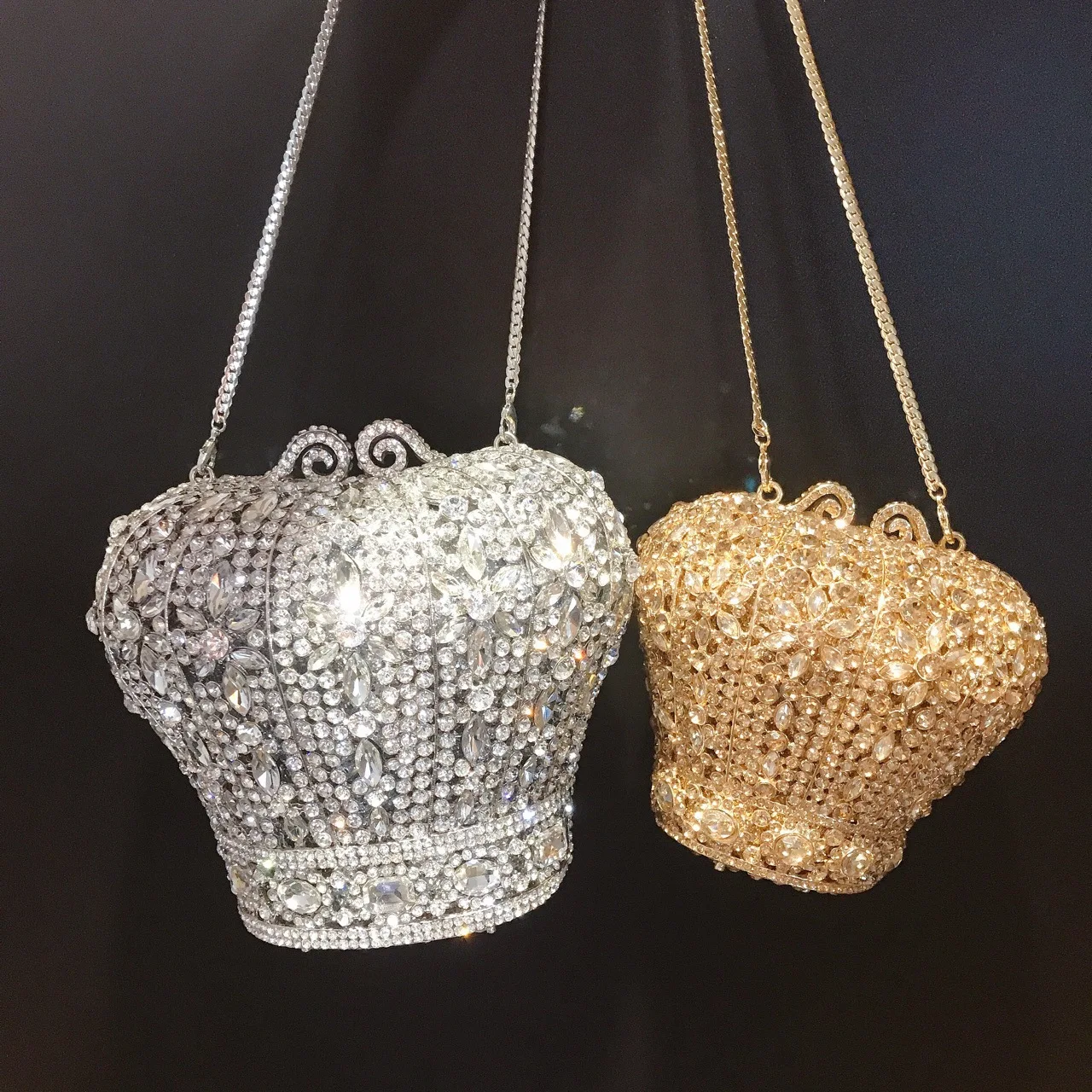 

Crown Shape Diamond Dinner Metal Hard Box Bag Inlaid With Diamonds Banquet Clutch Bag Women's Chain Small Handbag Bolso De Mujer