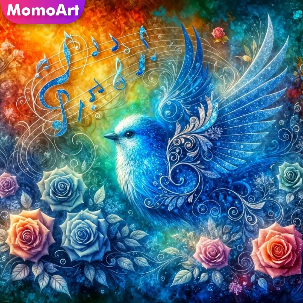 Momoart Vollquadratische und runde Diamant-Stickerei, Vogel- und Tiermalerei, Diamant-Mosaik, Blume, DIY, geeignet für Anfänger, einzigartiges Geschenk