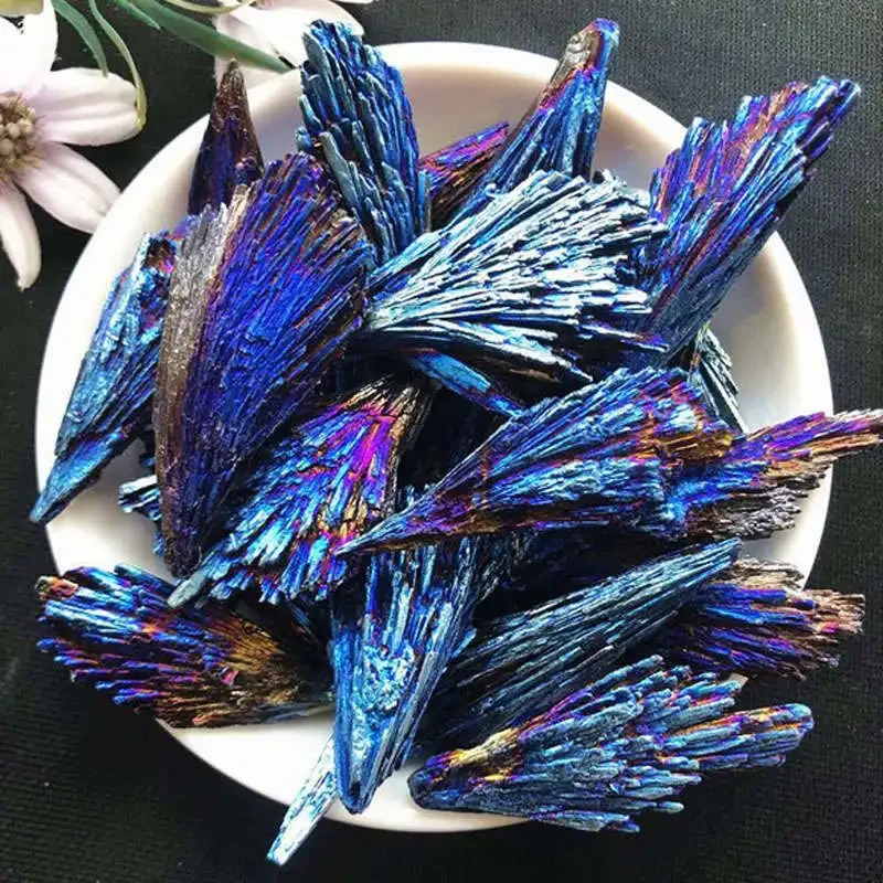 Black Tourmaline Electroplated Quartz Titanium Coated Crystal Mineral Specimen Room Decor Peacock Feather Natural Healing Rocks