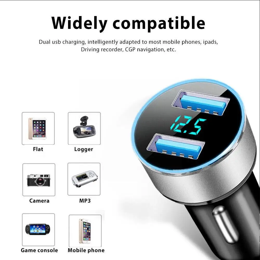 5V 3.1A Car Charger Dual USB QC 2-Port Adapter Cigarette Lighter LED Voltmeter For iphone 14 13 U0M9