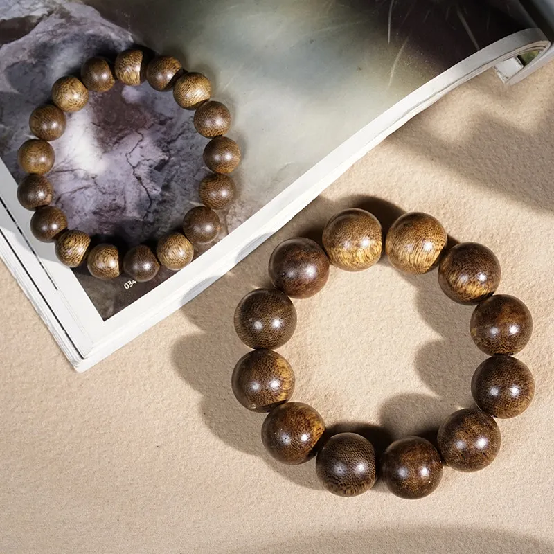 

Waterborne Brunei Agarwood Bracelets Single Circle Round Bead Buddhist Prayer Beads Hand Jewelry for Men and Women Gifts