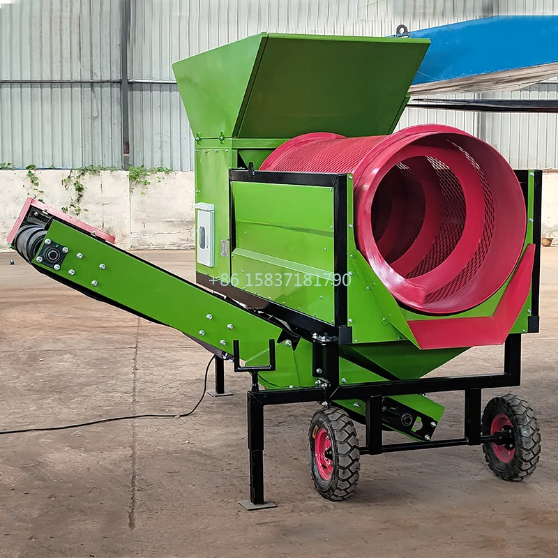 Factory Price Stone Crushing Machine Compost Drum Sieve Sand Stone Separator Small Topsoil Trommel Screen Stone Trommel Crusher