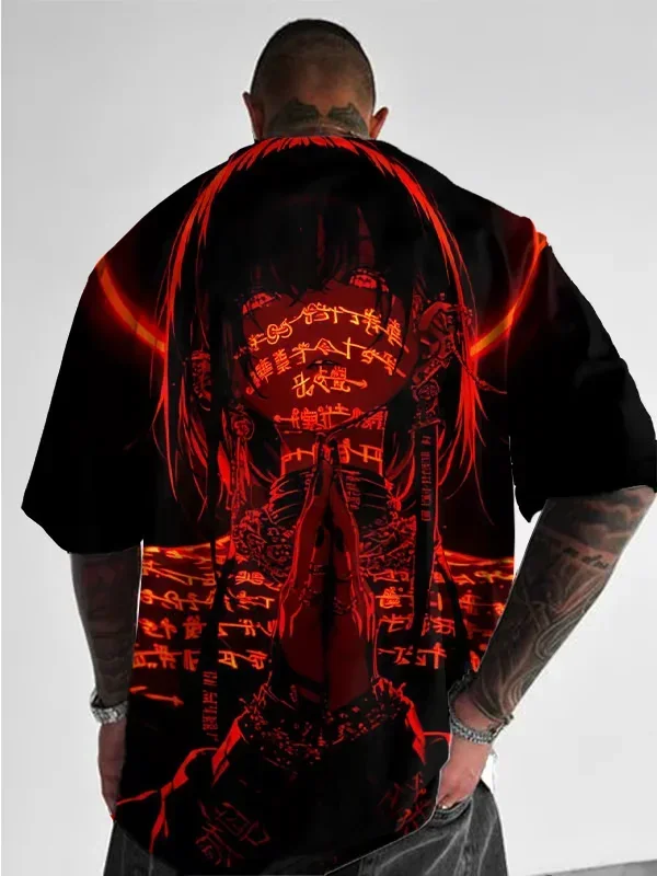 Herren-T-Shirt mit Anime-Mädchen-Motiv, 3D-Druck, sexy und attraktiv, lässiges, lockeres Street-T-Shirt, kurzärmelig, Rundhalsausschnitt. – Detail 5