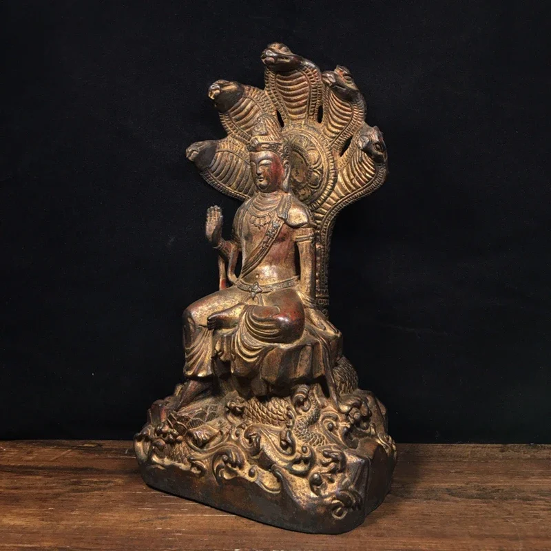 Antique antique collection retro pulp rural collection pure copper dragon tree Bodhisattva Buddha statue bronze statue Mangxian