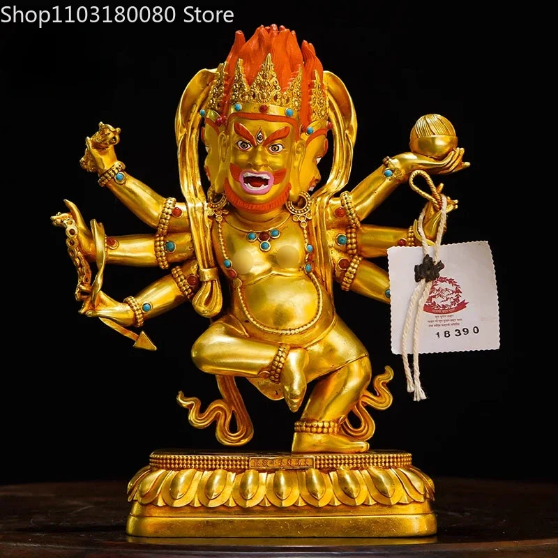 21cm Copper gilding Six arms Mahakala buddha statue Nepal Tibet buddhism Dharma God sculpture