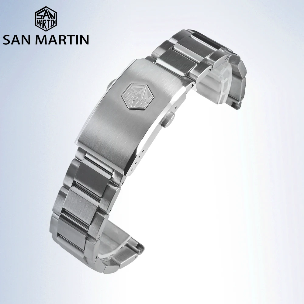 San Martin High Quality 316L Stainless Steel 3Links 20mm 22mm Universal Strap Watch Bracelets Parts No Insert Flat Ends Bracelet